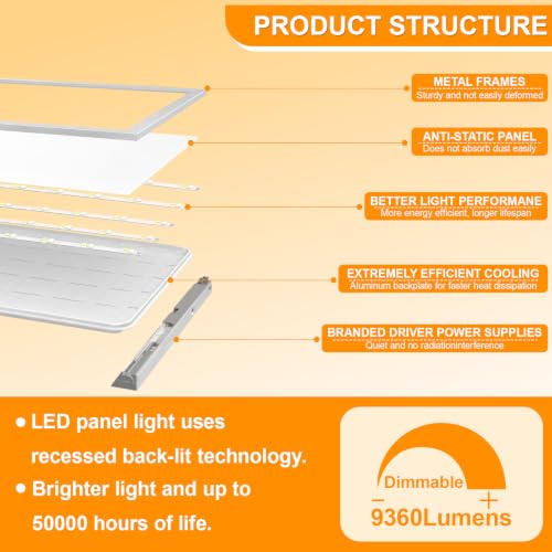 4 Pack 2x2 LED Flat Panel Light Drop Ceiling Office Fixture 5 CCT 3000K-6500K Adjustable & 5 Wattage 15W-20W-30W-40W-50W Selectable, 0-10V Dimmable，led Drop Ceiling Flat Panel troffer Light - size: 2x2 4PACKS
