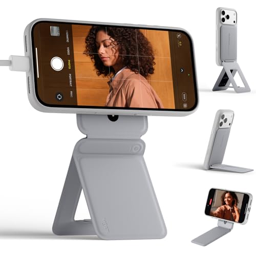 MOFT Phone Stand, Magnetic Phone Tripod Stand Stain-Resistant MOVAS Leather & Angle Adjustment & Strong Magnets Tripod for iPhone 17/16/15/14/13/12 (Included Metal Ring)-Cement - color: Cement, size: Without Card Slot