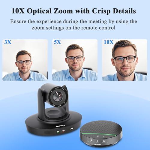 All-in-One Conference Room PTZ Camera 4K UHD System, Video Conference Camera with 10X Optical Zoom and Bluetooth Speakerphone&Microphones, Easy Setup for Church and Meeting - style: 10X ZOOM + Speakerphone