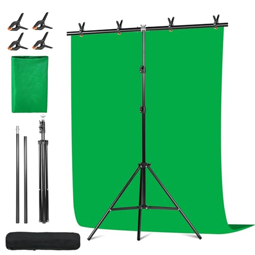 Green Screen Backdrop Kit, 6.5x5 Ft FT T-Shape Stand for Photography | Portable Green Screen Kit,4 Clamps, Carrying Case for Video Recording, Live Streaming, Gaming and Zoom Meetings - size: 6.5ft x 5ft