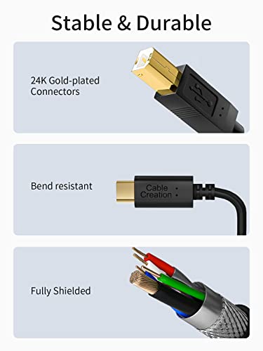 CableCreation USB C Printer Cable 1 m, Printer Cable USB C to B, Scanner Cable Printer Cable to USB MIDI Cable for Yamaha Casio Digital Piano MIDI Controller DJ Controller, 3.3 ft Black - color: Black, size: 3.3FT
