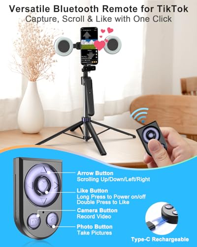 Vlogging Kit for iPhone/Android, 63” Auto Face Tracking Tripod for iPhone with Light, Wireless Microphones, Remote Control for TikTok, YouTube Starter Kit for Content Creator