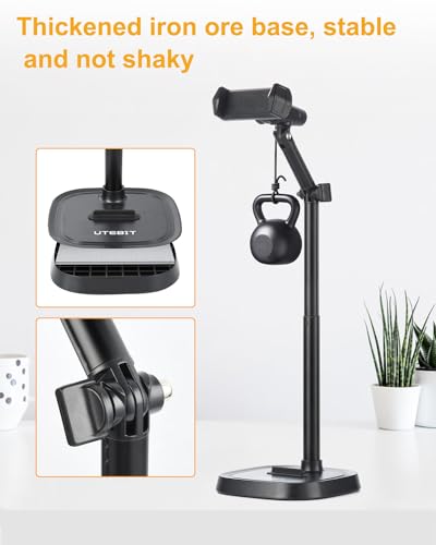 UTEBIT Cell Phone Stand, 6-15" Height Adjustable Cell Phone Holder for Desk | Retractable Cell Phone Stand,Tablet Stand Holder for 4.7"-15.6" Screen iPhone Samsung, iPad, Kindle, eBook Reader, Black