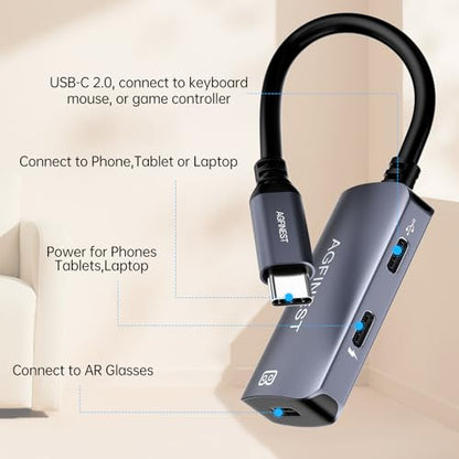 USB C to AR Glasses with Charging Adapter Enables Multi-Screen Enhanced 3D 4K@60Hz PD 100W Compatible for iPhone 15/16 Viture/Rokid/Xreal AR Glasses (Dual USB C) - style: Dual USB C