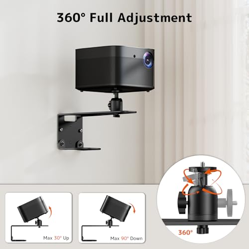 PUTORSEN Projector Wall Mount - Projector Wall & Ceiling Mount with 1/4” Screw, 22 lbs Wall & 13.2 lbs Ceiling Load Capacity, 360° Rotation & 5 inch Adjustment, for Home Theater/Office/Conference Room