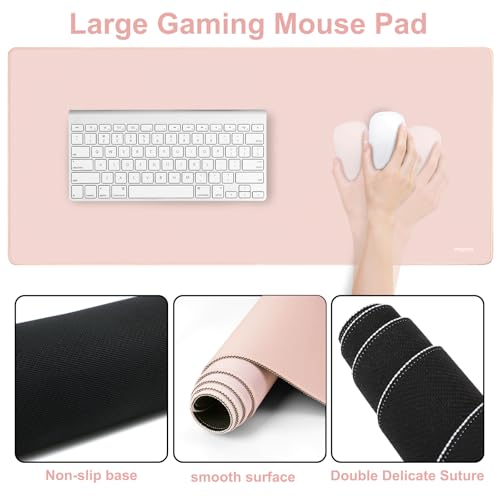 MOSISO Wrist Rest for Keyboard Mouse Pad Set, Large Gaming Deskpad&Circle Curved Mousepad&Keyboard Wrist Rest&Coaster, Ergonomic Non-Slip Mousepad&Easy Typing Pad with Silicone Lining, Baby Pink - color: Baby Pink