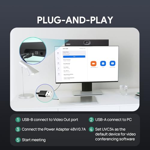 Yealink 4K USB Video Conference Camera - 120° Wide Angle, Microphone, Speaker, Auto Framing, for PC Meetings, Microsoft Teams & Zoom - style: NO.1 UVC34 (without system)