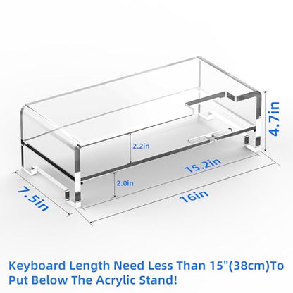 Acrylic Monitor Stand Riser Clear Laptop Stand 2-Tier L16 xW7.5 xH4.7 | Computer Monitor Stand Laptop Riser with Storage, Compatible with All Notebooks and Monitors, Desk Organizer for Home Office - size: 16''-2Tier
