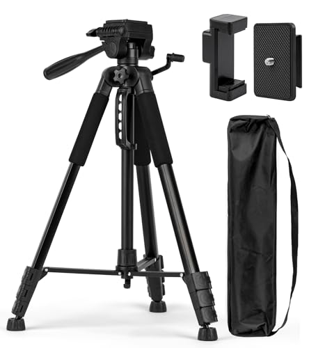 72'' Tripod Camera Tripods,Professional Portable Tripods for DSLR Video Recording, Lightweight Travel Cellphone Tripod Stand Black with 360° Pan Head