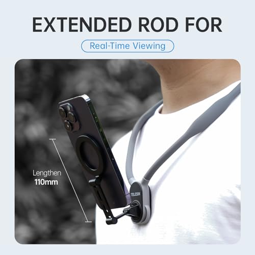 TELESIN Magnetic Phone Neck Mount, Neck Phone Holder POV/Vlog Selfie Mount | Hand Free Phone Neck Holder Chest Stand Strap Video Recording for iPhone Series Android Phones (Gray (Max Size))