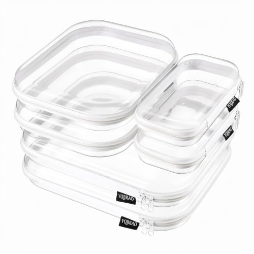 YQBRAO 6 Pack Clear Hard Shell Zipper Case, 1.2mm Heavy Duty Crush-Proof Diaper Bag Organizer Pouches, TSA Approved Travel Makeup Bag for Toiletries & Electronics, (2L, 2M, 2S) Multi-Size Storage Set - color: White, size: 6 Pack (2L+2M+2S)