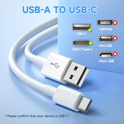 10ft/3M Long USB C Cable, Charging and Data Transfer, Durable USB A to USB C Power Charging Replacement Cord for Home Security Cameras, Phones, Switch Pro Controllers and More USB-C Devices-White - size: 10ft
