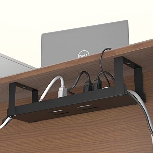D-Line Under Desk Cable Management Tray, Cable Basket for Power Strips, Self-Adhesive or Screw-fix, Regain Wasted Space & Improve Appearance - Black - color: Black
