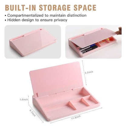 SELEAD Desktop Glass Whiteboard with Storage, Small Dry Erase White Board Computer Pad Keyboard Stand for Home, School, Office Desk Accessories - Pink - color: Pink