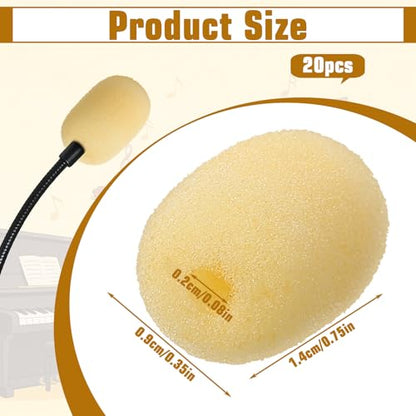 20Pcs Microphone Foam Covers, High-Density Headset Mic Covers Skin | 20Pcs high-density mic foam covers,1.4x0.9cm,2mm aperture.Skin color.Noise reduction,dust shield.For lapel,headset mics