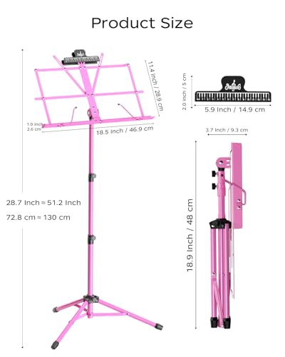 K KASONIC - Music Stand, 2 in 1 Dual-Use Folding Sheet Music Stand & Desktop Book Stand, Portable, Lightweight with Music Sheet Clip Holder & Carrying Bag Suitable for Instrumental Performance (Pink) - color: 1 Pack Pink