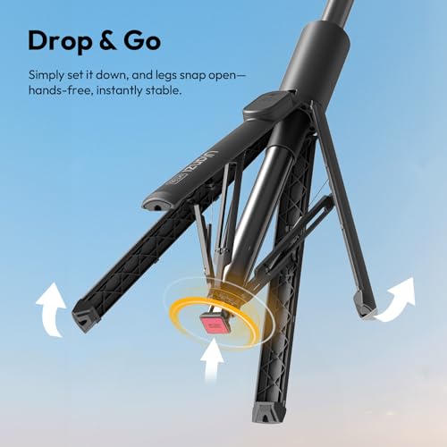 Ulanzi MT-86 Phone Tripod Portable Bluetooth Selfie Stick for iPhone 17 16 | 60 Inch Auto-Open 4 Legs Tripod, Wireless Remote Lightweight Extendable Travel Selfie Stick, w Cold Shoe Mount Phone Clip - color: Black
