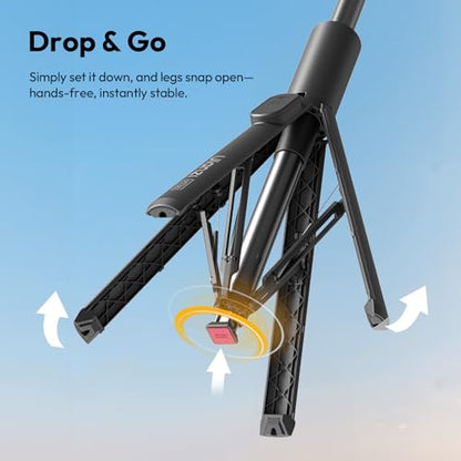 Ulanzi MT-86 Phone Tripod Portable Bluetooth Selfie Stick for iPhone 17 16 | 60 Inch Auto-Open 4 Legs Tripod, Wireless Remote Lightweight Extendable Travel Selfie Stick, w Cold Shoe Mount Phone Clip - color: Black