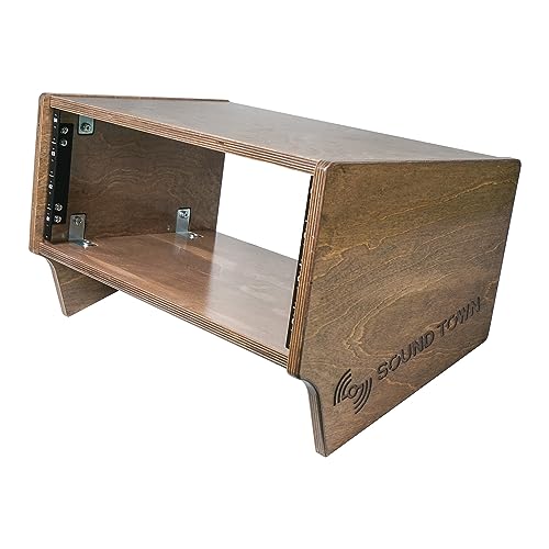 Sound Town DIY 4U Angled Desktop Turret Studio Rack with Solid Baltic Birch Plywood, Weathered Brown, Assembly Required (SDRK-Y4SLB) - size: 4U, Weathered Brown