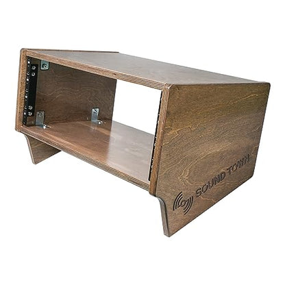 Sound Town DIY 4U Angled Desktop Turret Studio Rack with Solid Baltic Birch Plywood, Weathered Brown, Assembly Required (SDRK-Y4SLB) - size: 4U, Weathered Brown