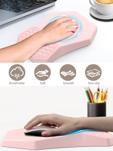 3-in-1 Ergonomic Keyboard Stand with Wrist Rest & Mouse Pad Set, Comfy Keyboard Riser Holder Soft Mousepad with Massage Design, Memory Foam and Non-Slip PU Base for Pain Relief, Pink - color: Light Pink