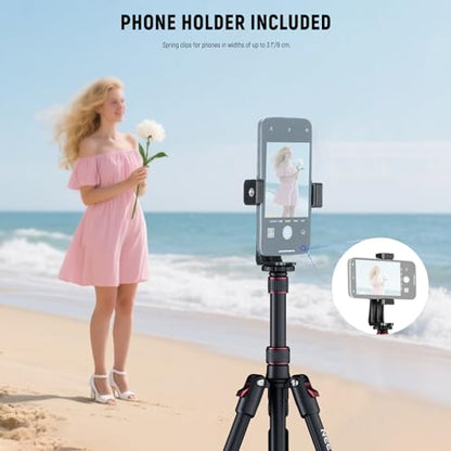NEEWER Basics TP15 Camera Tripod Monopod, 68" Metal Heavy Duty Portable Travel DSLR Cell Phone Stand with Cellphone Holder Mount Compatible with iPhone Filming Video Recording, Ball Head Not Included - style: TP15