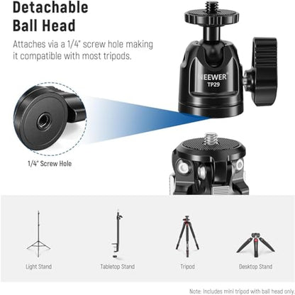 NEEWER Mini Metal Table Tripod with 360° Ball Head, Supports Vertical Recording and Handle, Portable Travel Tripod with 1/4 Inch Screw for Camera Mobile Phone Action Cam, Max. Load 3 kg, TP29 - style: TP29