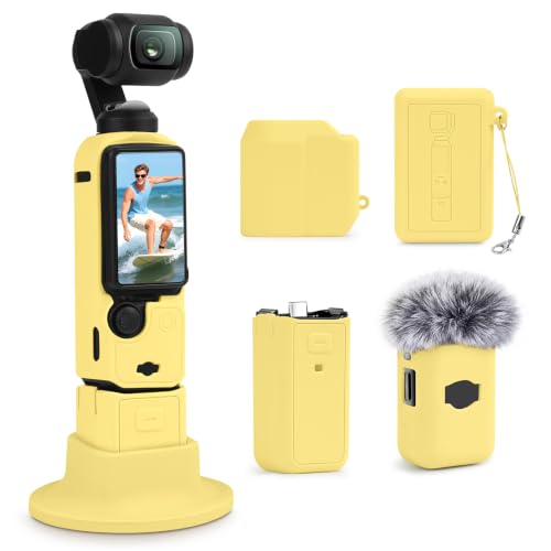Silicone Case for DJI Osmo Pocket 3/Xtra Muse Camera with Fixed Base & Anti-Loss Lanyard, Compatible with Xtra Muse Accessories – for Travel Vlogging Daily Filming (Yellow) - color: Yellow