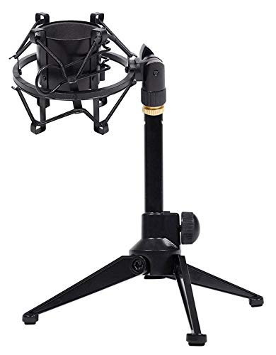 Rockville RDTS Bundle: Adjustable Height Studio Desktop Tripod Mic Stand with Mic Clip, R-Shock Black Metal Shock Mount for Studio Mic, 2-items