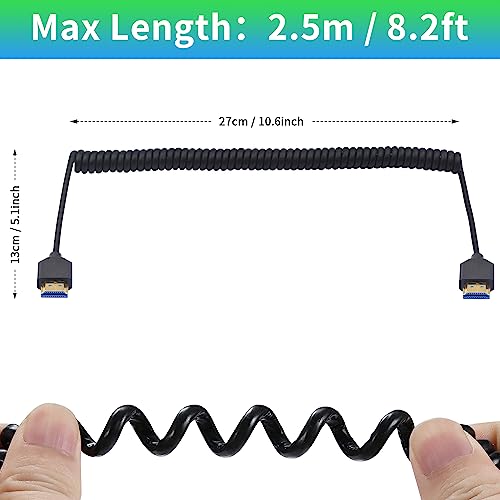 Duttek 8K Coiled HDMI Cable 3FT-8FT, HDMI Coild Cable 48Gbps, Extreme Thin HDMI Male to Male Cable 8K@60Hz Compatible with Monitor, Laptop, UHD TV, PC - style: HDMI Male to Male 8FT/2.5M
