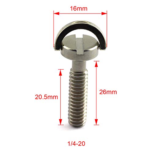 HJ Garden 2pcs 1/4-20 Thread D-Ring Stainless Steel Camera Fixing Screws for Camera Tripod Monopod QR Plate,D Shaft Quick Release Plate Mounting Screw 26mm Length - size: 1/4"-20x26mm
