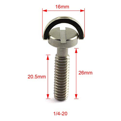 HJ Garden 2pcs 1/4-20 Thread D-Ring Stainless Steel Camera Fixing Screws for Camera Tripod Monopod QR Plate,D Shaft Quick Release Plate Mounting Screw 26mm Length - size: 1/4"-20x26mm