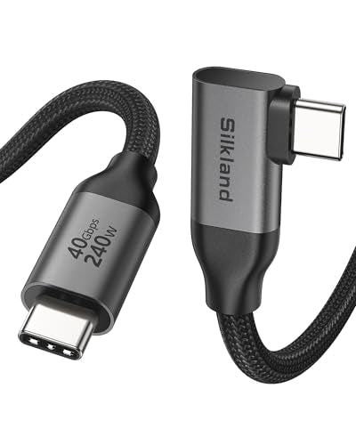 Silkland Right Angle USB 4 Cable for Thunderbolt 4 [3.3FT/1M], 40Gbps Data Sync, 8K/5K@60Hz, 240W Fast Charging, 90 Degree USB C Thunderbolt Cable, Compatible for MacBook, iPhone 17, iPad, SSD, Dock - size: 3.3 Feet