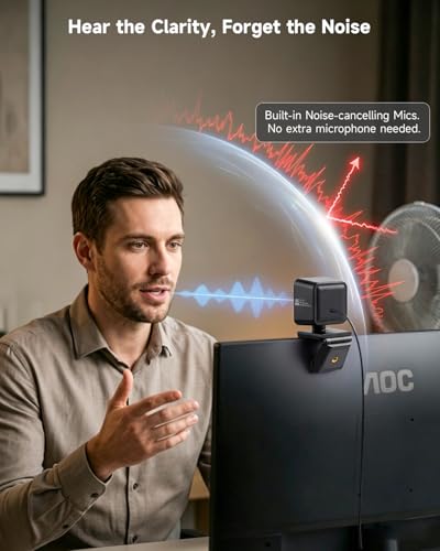 AOC 4K Webcam for PC with Sony Sensor, 1080P 60FPS Streaming Camera with PDAF Autofocus, Privacy Cover, Plug & Play Computer Camera 75° FOV for Zoom/Mac/Switch 2, Includes Tripod & USB A-C Adapter