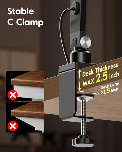 Desk Lamps for Home Office, 2000LM Eye-Caring Desk Light with Clamp, Dimmable Zoom Lighting with 3 Colors & 10 Brightness, Remote Computer Ring Light for Video Calls,Conference, Reading, CRI>97.8 - color: Black