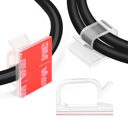 60 PCS XHF 3/4” Adhesive Cable Wire Clips Clear, Outdoor Christmas Light Clips, Cable Staples Cable Management Wire Organizer Cord Holder for Under Desk, Car, Wall, TV PC Ethernet - color: Clear, size: 3/4"-60PCS
