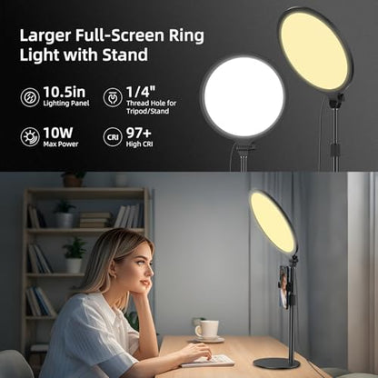 Anautin 10.5in LED Desk Ring Light, Video Conference Lighting for Zoom Meeting/Video Calls, Live Stream, Home Office, Computer Lighting for Webcam, Online Classes, Professional Streaming