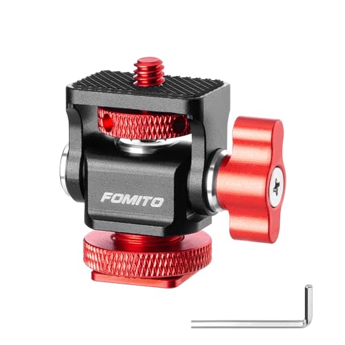 FOMITO Metal Camera Monitor Mount with 1/4" Serew and Cold Shoe, Rotary Adapter 360° Swivel Universal for Flash Speedlite, Field Monitor, LED Video Light, Microphone,etc - Red Color - color: Red, size: Single mount