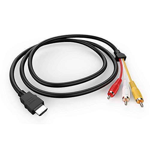 HDMI to RCA Cable, 1080P 5ft/1.5m HDMI Male to 3-RCA Video Audio AV Cable Connector Adapter Transmitter for TV HDTV DVD – Passive HDMI to RCA Connector Cable (no Signal Conversion)