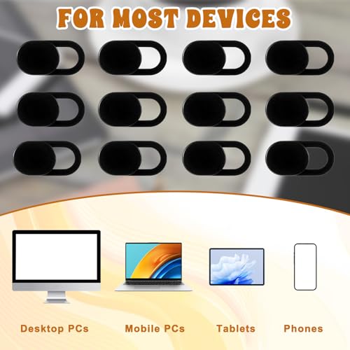 50 Pcs Webcam Cover Slide, 0.023 Inch Ultra-Thin Universal Camera Privacy Cover Black Phone Camera Covers Slide for Phone, Laptop, Computer