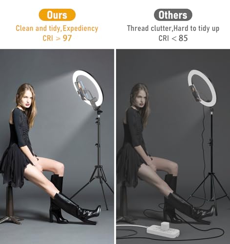 12 inch Ring Light with Stand 2800mAh Rechargeable, LED Circle Selfie Cordless Ringlight with 63" Tripod/Phone Holder/Remote for Makeup Live/Video Recording/Tiktok/YouTube/Podcasting/Vlogging