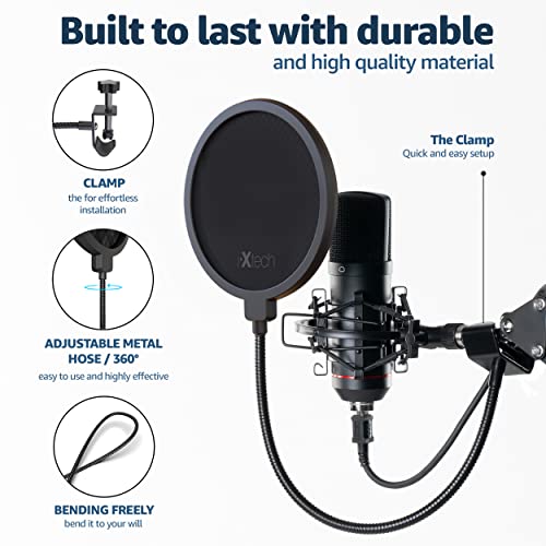 IXTECH Pop Filter for Mic Pop Filter for Blue Yeti Microphone Pop Filter Mic Pop Filter Dual Layered Sound Shield Guard Windscreen with a Flexible 360 Degree Gooseneck Clip Stabilizing.