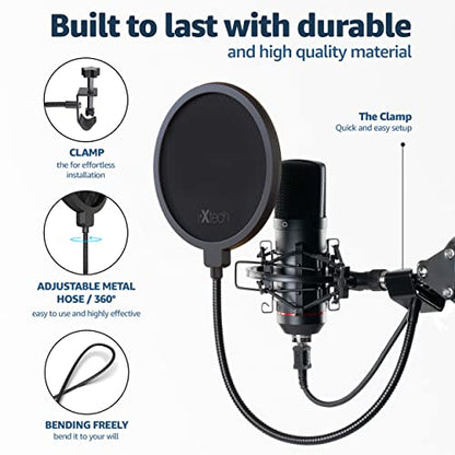 IXTECH Pop Filter for Mic Pop Filter for Blue Yeti Microphone Pop Filter Mic Pop Filter Dual Layered Sound Shield Guard Windscreen with a Flexible 360 Degree Gooseneck Clip Stabilizing.
