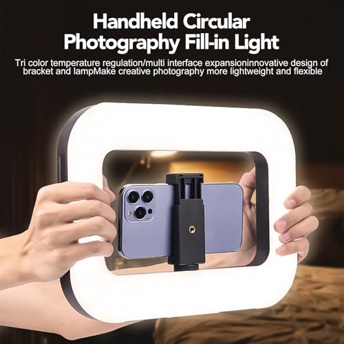 Smartphone Ring Selfie Light Kit Handheld LED Mobile Video Stabilizer Fill Lighting Rig Lights Built-in 8000mAh Battery Rechargeable for Phone Camera, YouTube, TIK tok Video Recording, Make up