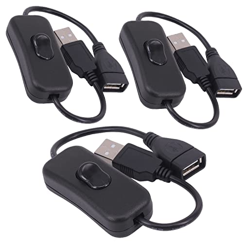 USB Cable with Switch, Yeebline 3-Pack USB Male to Female Extension Cord Inline Rocker On/Off Switch for Driving Recorder, LED Desk Lamp, USB Fan, LED Strip (3 Pack Black) - color: 3 Pack Black