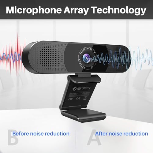 EMEET C980 PRO 3-in-1 1080P Webcam with Microphone and Speaker, 60°-98° Wide Angle Webcam w/ 4 Noise Cancel Mics, 2 Speakers, Auto Low Light Correction W/Cover, USB Camera for Online Conference/Class - style: 1080P with 4Mics 2Speakers