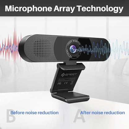 EMEET C980 PRO 3-in-1 1080P Webcam with Microphone and Speaker, 60°-98° Wide Angle Webcam w/ 4 Noise Cancel Mics, 2 Speakers, Auto Low Light Correction W/Cover, USB Camera for Online Conference/Class - style: 1080P with 4Mics 2Speakers