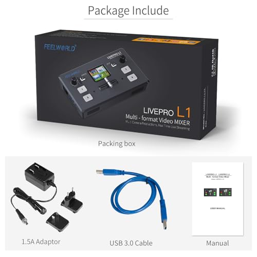 FEELWORLD LIVEPRO L1 V1 Multi Camera Video Mixer Switcher 2 Inch LCD Display 4 x HDMI Inputs USB 3.0 Output Format Real Time Production Live Streaming Lightweight