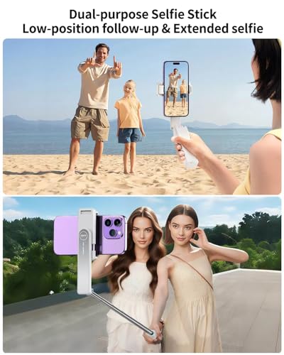 yAyusi New Ultra Mini Selfie Stick for iPhone, Extendable Aluminum Portable Selfie Stick with Remote, Compact Phone Selfie Sticks Compatible with 4-7" Phones for Vlog/Video Record/Live Stream (White)