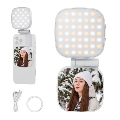 NEEWER Basics Magnetic Selfie Light Compatible with MagSafe iPhone, 2W CRI95+ Bi Color Swivel Small LED Phone Fill Lighting, 680lx/0.3m, Mirror for Vlog Recording Makeup Video Conference, NL45B White